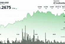 دوجكوين تقفز 6% وسط توقعات المتداولين باختراق مستوى 35 سنتاً