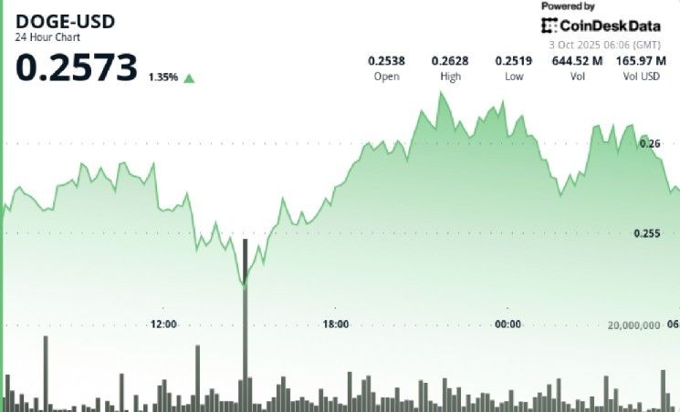 دوج كوين يثبت فوق 0.251 دولار والمتداولون يترقبون اختراق 0.264 دولار