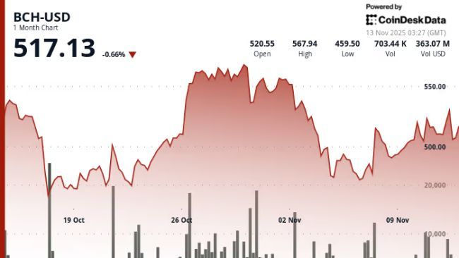 بيتكوين كاش تتجاوز حاجز المقاومة وتصل إلى 518 دولاراً بارتفاع 1.9%