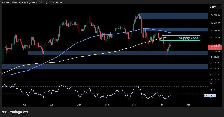 تحليل سعر البيتكوين: BTC لا يزال مُهددًا بهبوط دون 100 ألف دولار amid ارتداد ضعيف