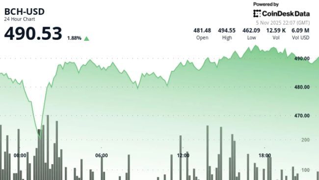شراءات الجلسة الأوروبية تدفع البيتكوين كاش إلى 491.80 دولاراً بعد كسر مقاومة 487 دولار
