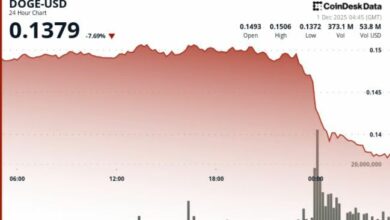 انخفاض Dogecoin 9% تزامناً مع ضعف البيتكوين.. هل يستعد لانخفاض أكبر؟