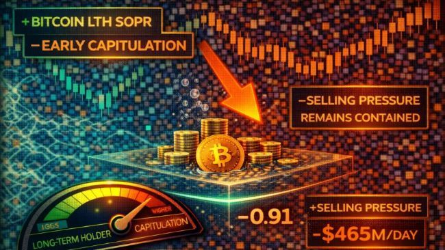 مؤشر SOPR للمتمسكين طويلاً بالبيتكوين يشير إلى مرحلة استسلام مبكرة، لكن ضغط البيع لا يزال محدودًا