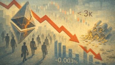 سعر الإيثيريوم يهبط تحت 3000 دولار مع تحول معدلات التمويل إلى السلبية