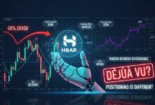 إشارة صعود بنسبة 40% تعود لـ HBAR من جديد، لكن موقعه الحالي يروي قصة مختلفة هذه المرة