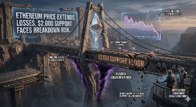 سعر الإيثيريوم يواصل الانخفاد: دعم مستوى 2000 دولار في خطر الانهيار