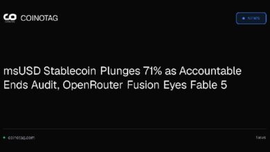 انهيار عملة msUSD المستقرة بنسبة 71% مع انتهاء تدقيق "أكاونتابل"، و"أوبن روتر فيوجن" تستهدف فيبل 5