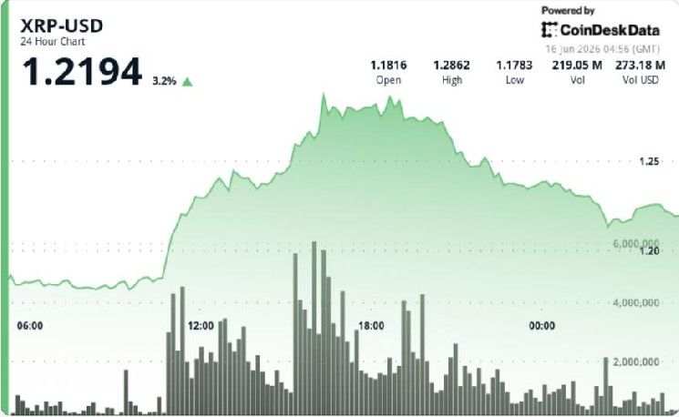 XRP يستعيد مكاسبه بعد صعود 10% مع جني الأرباح بالقرب من 1.25 دولار