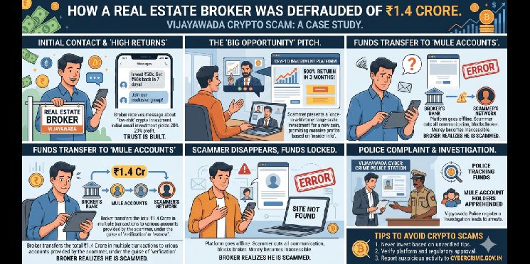 فيدهياوادا احتيال العملات الرقمية: كيف خُدع وسيط عقارات بـ 1.4 كرور روبية