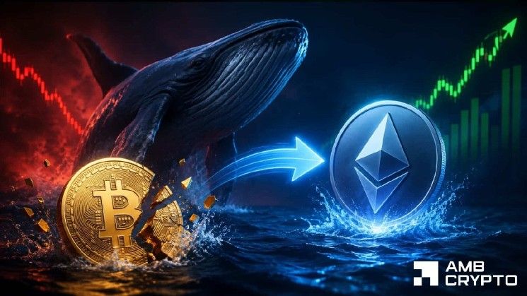 حوت يصرف بيتكوين بقيمة 22 مليون دولار لصفقة شراء إيثريوم طويلة: هل يراهن على صعود ETH؟