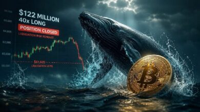 الحوت البيتكوين يُفرغ صفقة شراء برافعة 40x بقيمة 122 مليون دولار قبل التصفية المحتملة