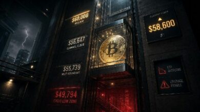 تراجع البيتكوين إلى 57 ألف دولار يضع توقعي بانخفاض الدورة عند 49 ألف دولار على المحك ما لم يستعد الثيران مستوى 60 ألف دولار