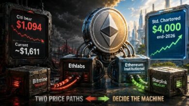 عنوان إيثريوم ينقسم إلى ثلاثة مراكز قوى، وشركات خزينة ETH تدفع ثمن اثنين