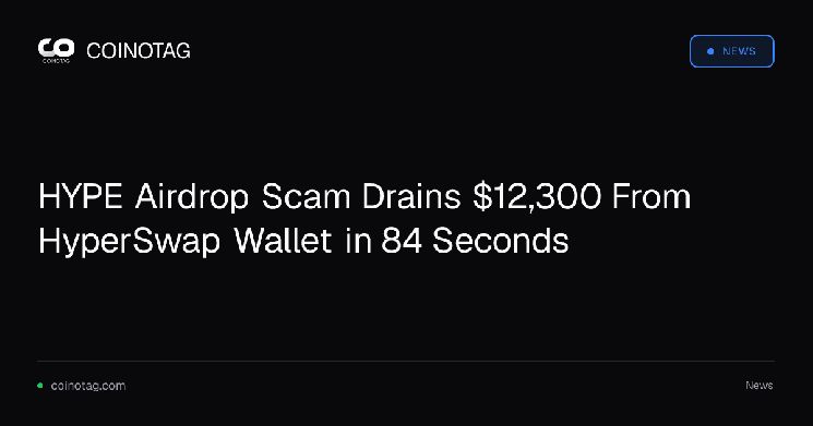 احتيال "HYPE" الجوي يسحب 12,300 دولار من محفظة HyperSwap في 84 ثانية