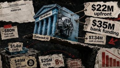 تخطط Datavault لشراء بنك وتمويله بـ35 مليون دولار بعد الإعلان عن امتلاكها 1.4 مليون دولار نقدًا
