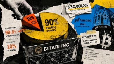 إدراج شركة تعدين البيتكوين يطلب 99.8% من أموال المستثمرين العامين مقابل 10% فقط من الأسهم