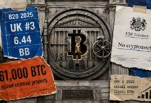المملكة المتحدة تحتل المرتبة الثالثة عالمياً في تبني البيتكوين، لكن الأحكام القضائية تمنعها من الاحتفاظ بـ 60,000 بيتكوين كاحتياطي