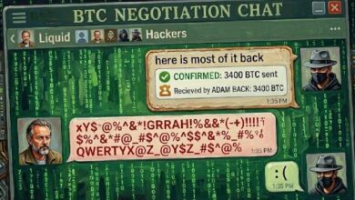 سيولة تسترد 3,400 بيتكوين بعد مفاوضات على السلسلة؛ القبعات البيضاء تحتفظ بـ 598.5 بيتكوين